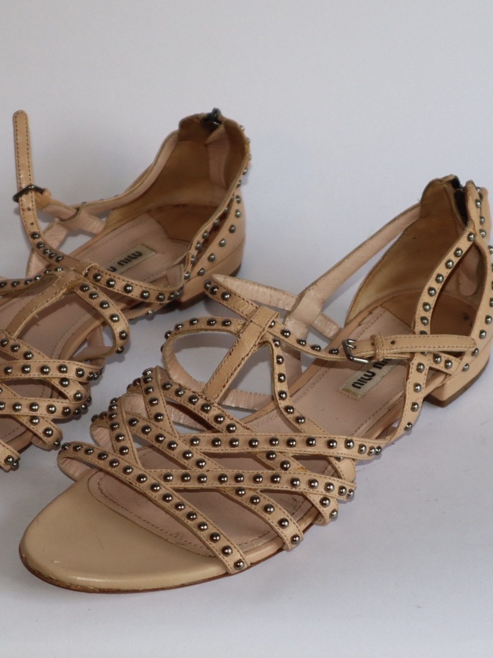 Miu Miu Studded Strappy Sandals Women's Size 39